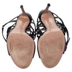 Pre Owned Gianvito Rossi Black Leather Strappy Ankle Wrap Sandals Size 40