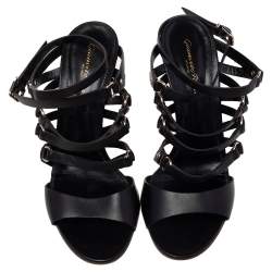 Pre Owned Gianvito Rossi Black Leather Strappy Ankle Wrap Sandals Size 40