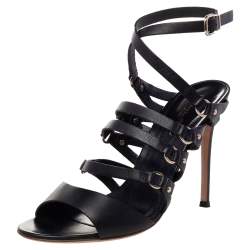 Pre Owned Gianvito Rossi Black Leather Strappy Ankle Wrap Sandals Size 40