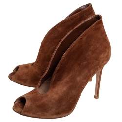 Pre Owned Gianvito Rossi Tan Suede Vamp Booties Size 38.5