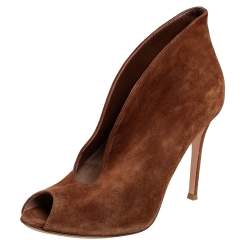 Pre Owned Gianvito Rossi Tan Suede Vamp Booties Size 38.5