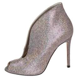 Pre Owned Gianvito Rossi Multicolor Metallic Foil Vamp Peep Toe Booties Size 37