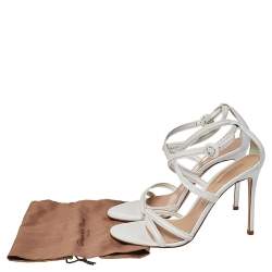 Pre Owned Gianvito Rossi White Leather Scalloped Bra Strap Ankle Strap Sandals Size 41