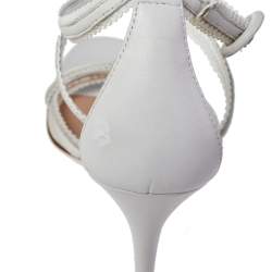 Pre Owned Gianvito Rossi White Leather Scalloped Bra Strap Ankle Strap Sandals Size 41