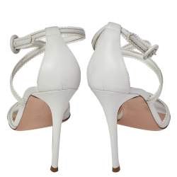 Pre Owned Gianvito Rossi White Leather Scalloped Bra Strap Ankle Strap Sandals Size 41