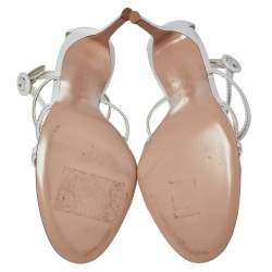 Pre Owned Gianvito Rossi White Leather Scalloped Bra Strap Ankle Strap Sandals Size 41