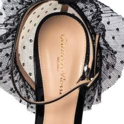 Pre Owned Gianvito Rossi Black Lace and Patent Leather Annabelle Ruffled Tulle Ankle Strap Sandals Size 40