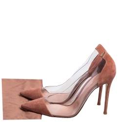 Pre Owned Gianvito Rossi Beige Suede and PVC Plexi Pointed Toe Pumps Size 41