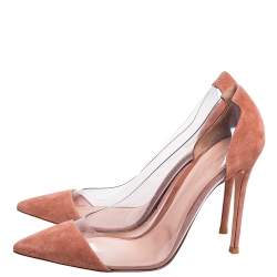 Pre Owned Gianvito Rossi Beige Suede and PVC Plexi Pointed Toe Pumps Size 41