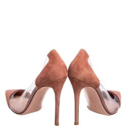 Pre Owned Gianvito Rossi Beige Suede and PVC Plexi Pointed Toe Pumps Size 41
