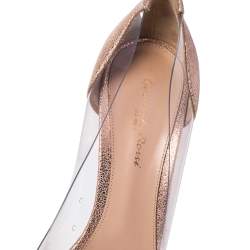 Pre Owned Gianvito Rossi Metallic Peach Textured Suede And PVC Plexi Pointed Toe Pumps Size 40