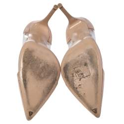 Pre Owned Gianvito Rossi Metallic Peach Textured Suede And PVC Plexi Pointed Toe Pumps Size 40