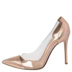 Pre Owned Gianvito Rossi Metallic Peach Textured Suede And PVC Plexi Pointed Toe Pumps Size 40