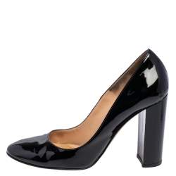 Pre Owned Gianvito Rossi Black Patent Leather Block Heel Pumps Size 40