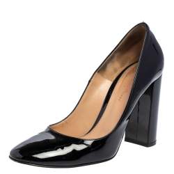 Pre Owned Gianvito Rossi Black Patent Leather Block Heel Pumps Size 40