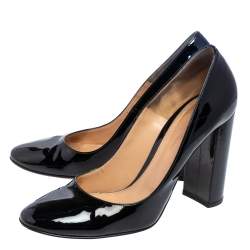 Pre Owned Gianvito Rossi Black Patent Leather Block Heel Pumps Size 40