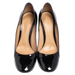 Pre Owned Gianvito Rossi Black Patent Leather Block Heel Pumps Size 40