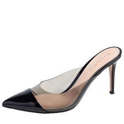 Pre Owned Gianvito Rossi Black Patent Leather and PVC Plexi Mule Sandals Size 41