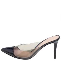 Pre Owned Gianvito Rossi Black Patent Leather and PVC Plexi Mule Sandals Size 41