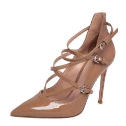 Pre Owned Gianvito Rossi Beige Patent Leather Crisscross Pointed Toe Pumps Size 36
