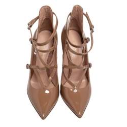 Pre Owned Gianvito Rossi Beige Patent Leather Crisscross Pointed Toe Pumps Size 36