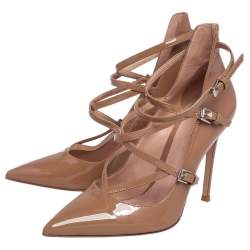 Pre Owned Gianvito Rossi Beige Patent Leather Crisscross Pointed Toe Pumps Size 36