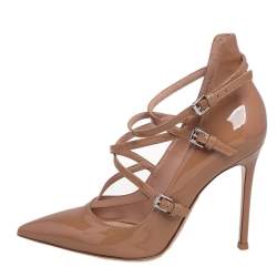 Pre Owned Gianvito Rossi Beige Patent Leather Crisscross Pointed Toe Pumps Size 36