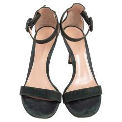 Pre Owned Gianvito Rossi Dark Green Suede Portofino Ankle Strap Sandals Size 38