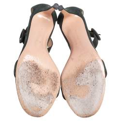 Pre Owned Gianvito Rossi Dark Green Suede Portofino Ankle Strap Sandals Size 38