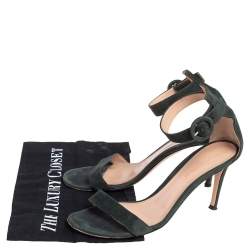 Pre Owned Gianvito Rossi Dark Green Suede Portofino Ankle Strap Sandals Size 38