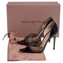 Pre Owned Gianvito Rossi Black Patent Leather and PVC Bree D'orsay Pumps Size 37