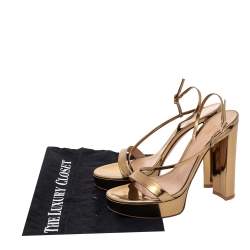Pre Owned Gianvito Rossi Metallic Gold Leather Platform Ankle Strap Sandals Size 37