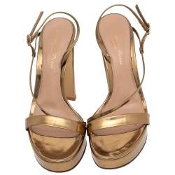 Pre Owned Gianvito Rossi Metallic Gold Leather Platform Ankle Strap Sandals Size 37