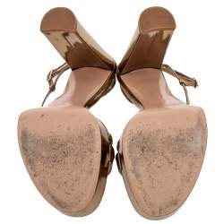 Pre Owned Gianvito Rossi Metallic Gold Leather Platform Ankle Strap Sandals Size 37
