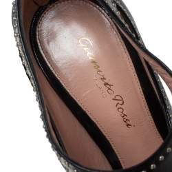 Pre Owned Gianvito Rossi Black Patent Leather Studded Ankle Booties Size 37