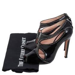 Pre Owned Gianvito Rossi Black Patent Leather Studded Ankle Booties Size 37