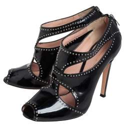 Pre Owned Gianvito Rossi Black Patent Leather Studded Ankle Booties Size 37