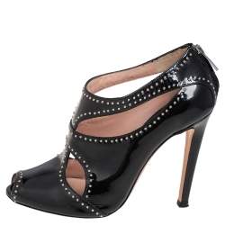 Pre Owned Gianvito Rossi Black Patent Leather Studded Ankle Booties Size 37