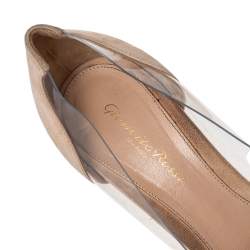 Pre Owned Gianvito Rossi Beige Suede And PVC Plexi Pumps Size 40.5