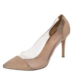 Pre Owned Gianvito Rossi Beige Suede And PVC Plexi Pumps Size 40.5