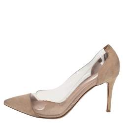 Pre Owned Gianvito Rossi Beige Suede And PVC Plexi Pumps Size 40.5