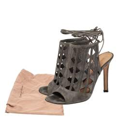 Pre Owned Gianvito Rossi Grey Suede Cutout Maxine Ankle Wrap Sandals Size 39