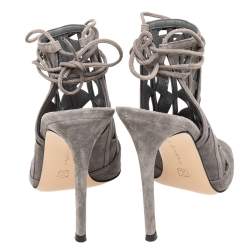 Pre Owned Gianvito Rossi Grey Suede Cutout Maxine Ankle Wrap Sandals Size 39