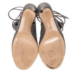 Pre Owned Gianvito Rossi Grey Suede Cutout Maxine Ankle Wrap Sandals Size 39
