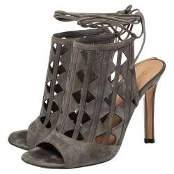 Pre Owned Gianvito Rossi Grey Suede Cutout Maxine Ankle Wrap Sandals Size 39