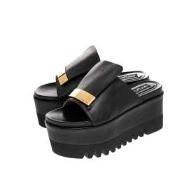 Pre Owned صندل سلايد سيرجيو روسي أس أر1 جلد أسود نعل سميك مقاس 38