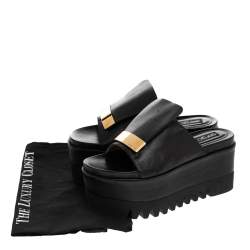 Pre Owned صندل سلايد سيرجيو روسي أس أر1 جلد أسود نعل سميك مقاس 38