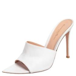Pre Owned Gianvito Rossi White Leather Alise Mules Size 38