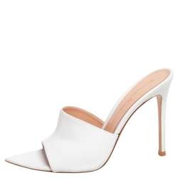 Pre Owned Gianvito Rossi White Leather Alise Mules Size 38