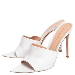 Pre Owned Gianvito Rossi White Leather Alise Mules Size 38
